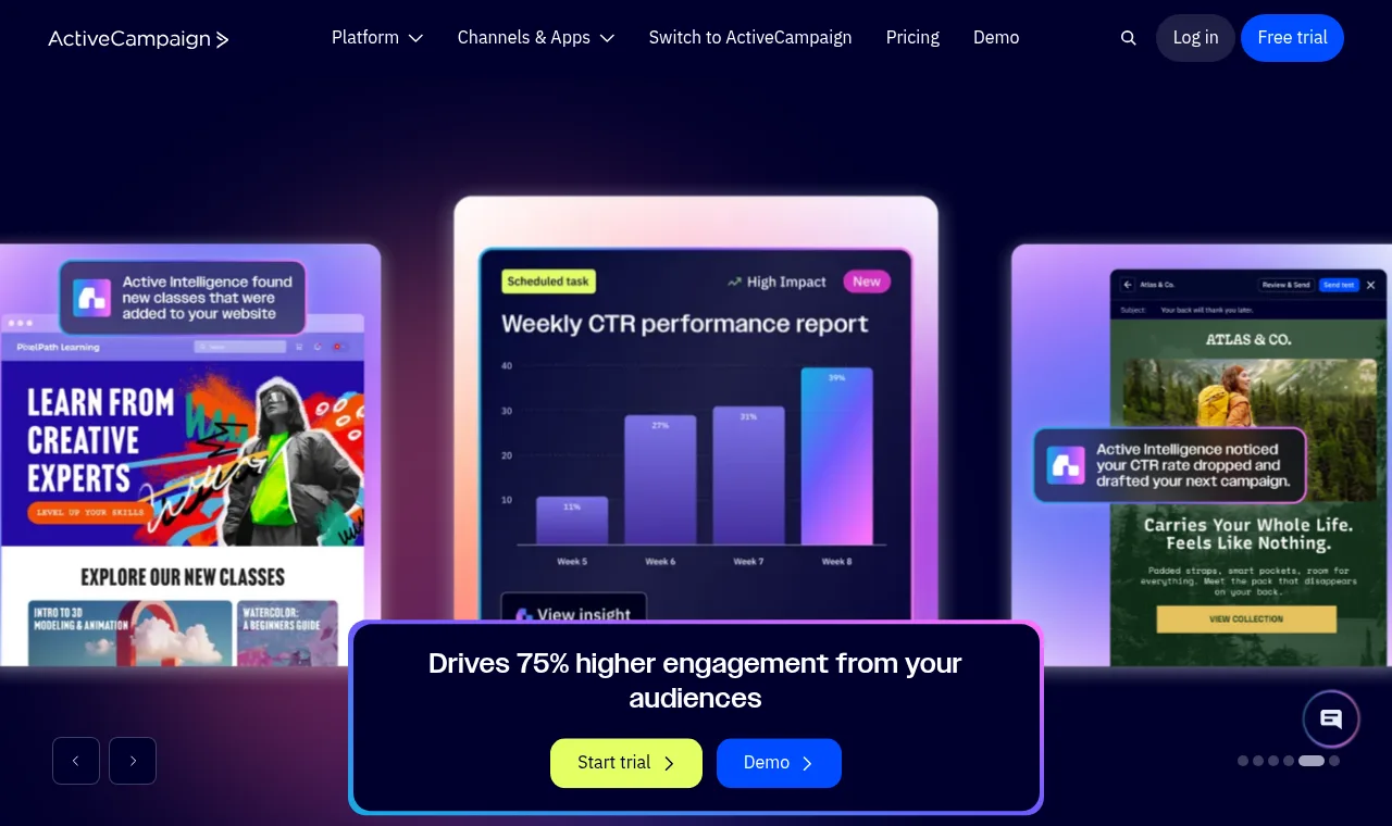 ActiveCampaign official homepage screenshot