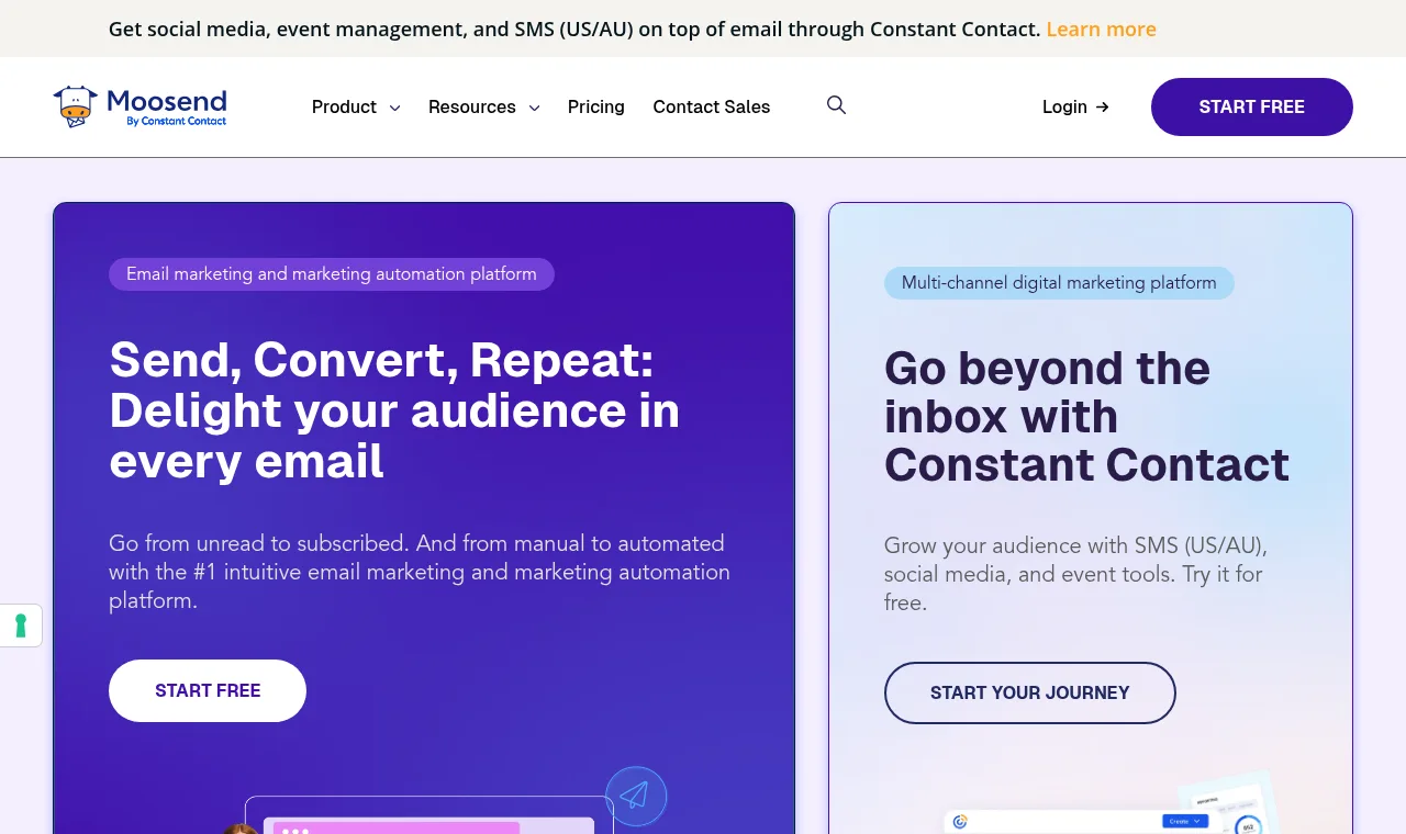 Moosend official homepage screenshot